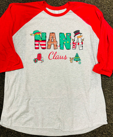 Personalized Claus on Red Raglan (Unisex Fit)