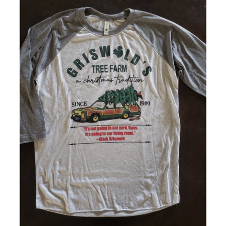 Griswolds Tree Farm on Grey Raglan (Unisex Fit)
