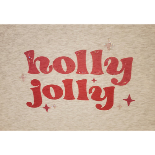 Hand Painted Glitter Holly Jolly on Pink Raglan (Unisex Fit)