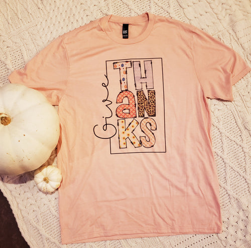 Give Thanks on Peach Crewneck (Fits True to Size)