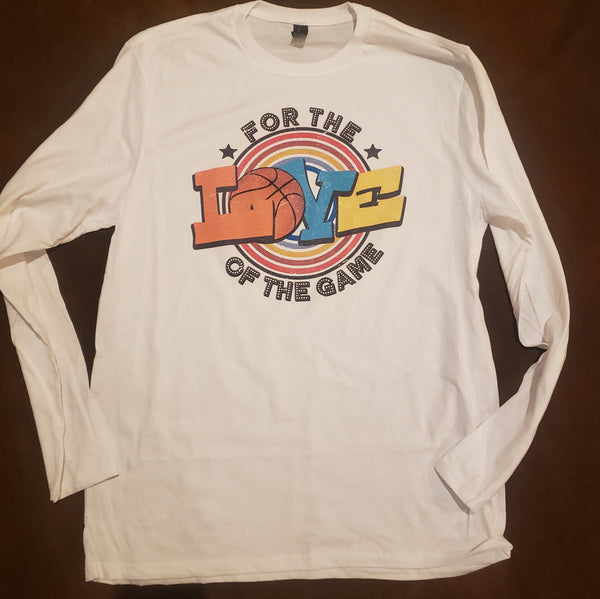 Retro For the Love of the Game Basketball on White Long Sleeve Tee