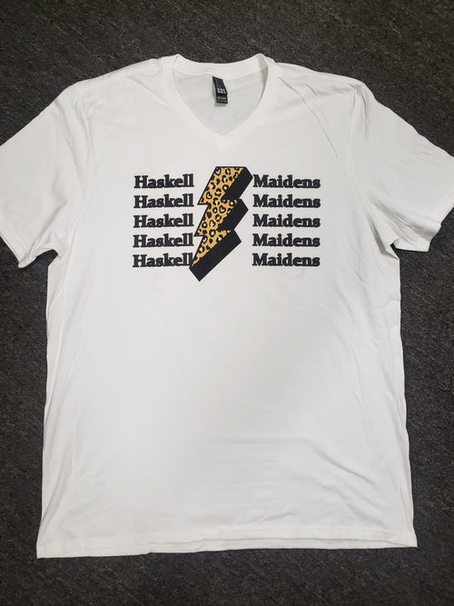 Haskell Maidens Leopard Bolt on White VNeck