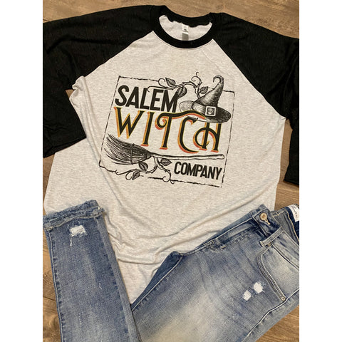 Salem Witch Co on Black Sleeve  Raglan