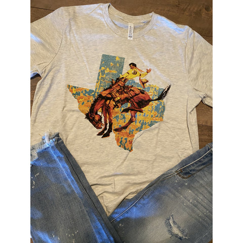 Bucking Bronc Texas on Oatmeal Crewneck (Fits True to Size)