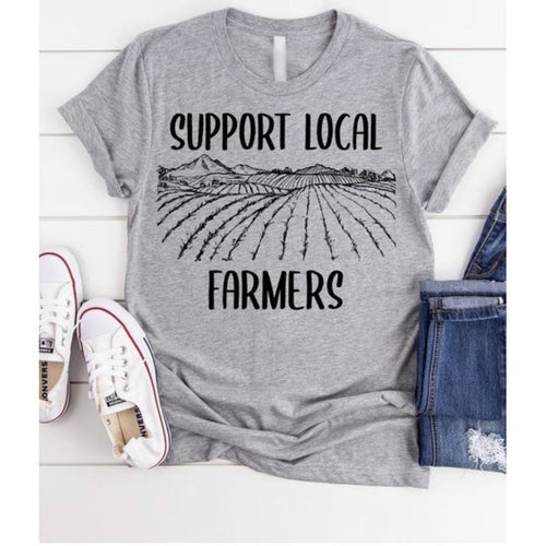 Support Local Farmers on Grey Crewneck (Fits True to Size)