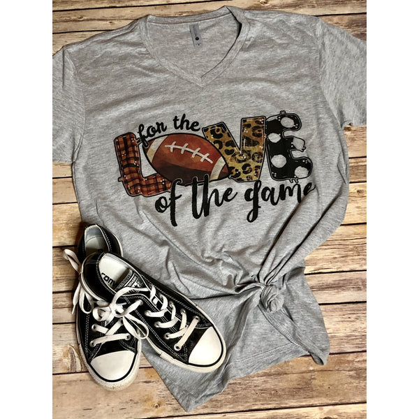 For the Love of the Game Football on Grey V Neck (True to Size)
